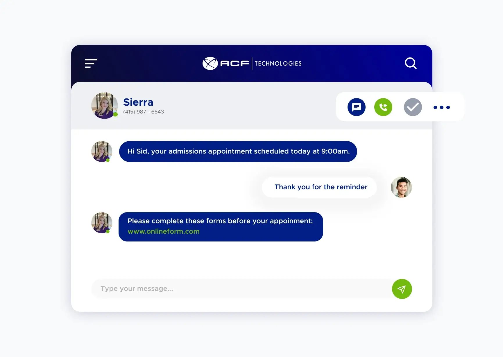 Simulation of a conversation using the ACF Technologies platform