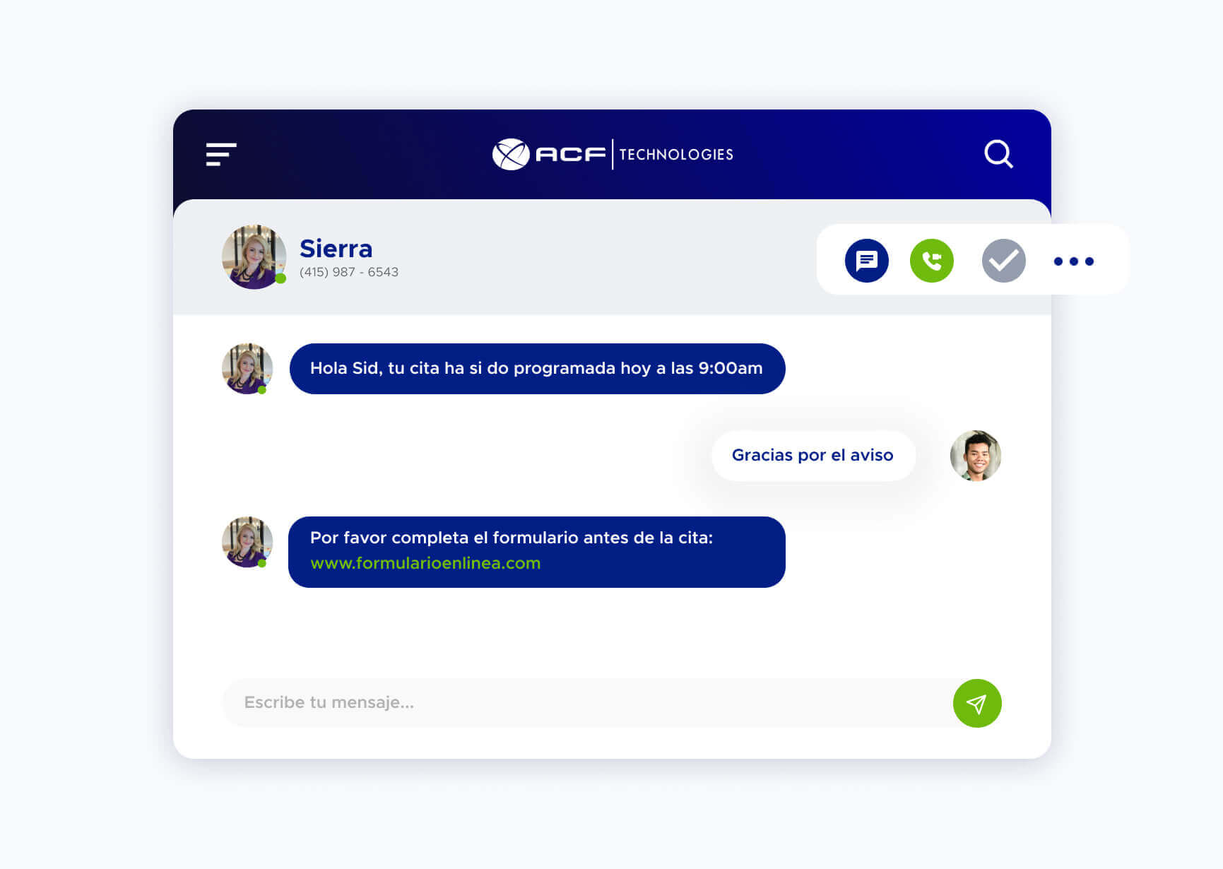 Simulación de una conversación utilizando la plataforma de ACF Technologies
