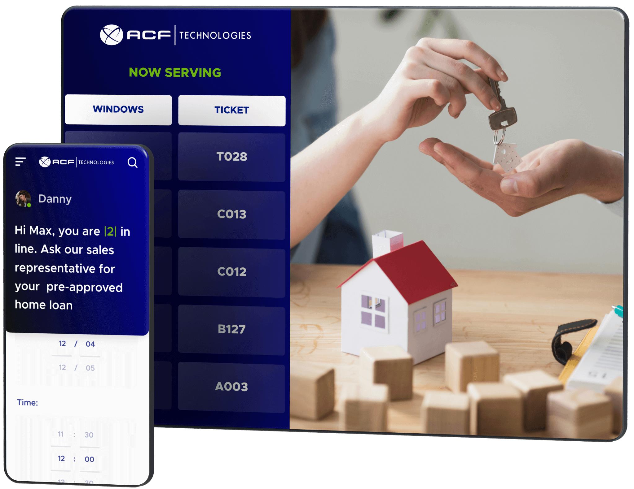 Responsive screens, it reads, Hi Max, there are two of you in line. Ask our sales representative about your pre-approved home loan