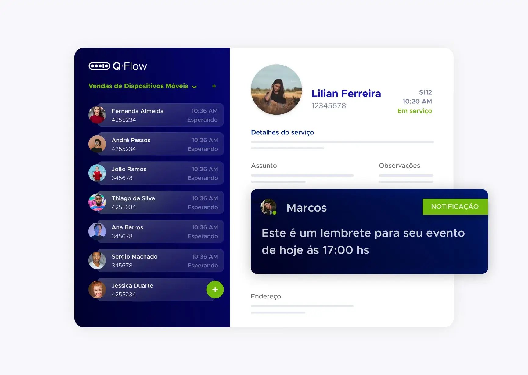 Simulação de notificação para Max na plataforma Q-Flow