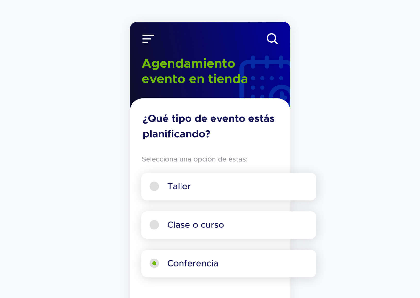 Pantalla de aplicación de la herramienta de gestión de eventos