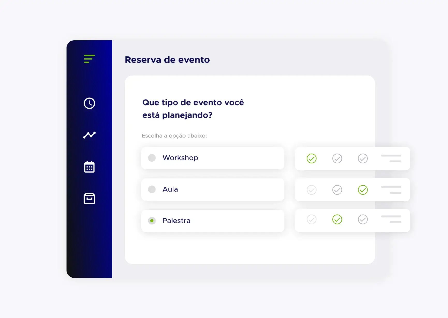 Tela de software de reserva de eventos da ACF Technologies