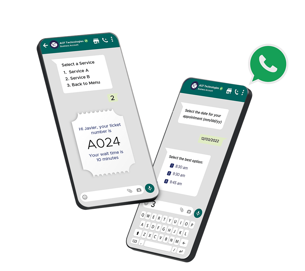 Two examples of automatic notifications in the WhatsApp application, service selection and date selection