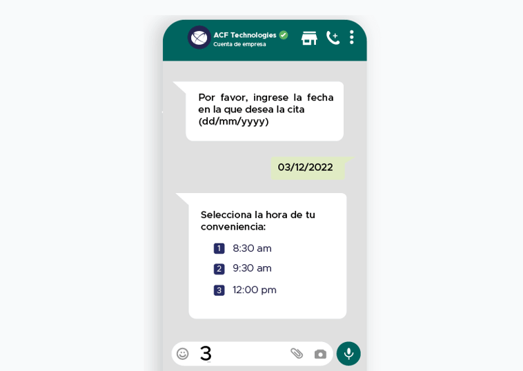 Ejemplo de programación de cita, por favor ingrese la fecha en la que desea la cita