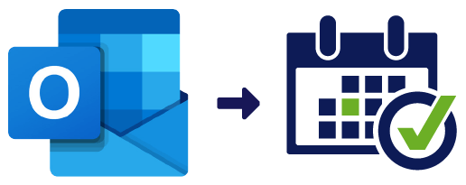 Icono de Microsoft Outlook con flecha que apunta a icono de calendario