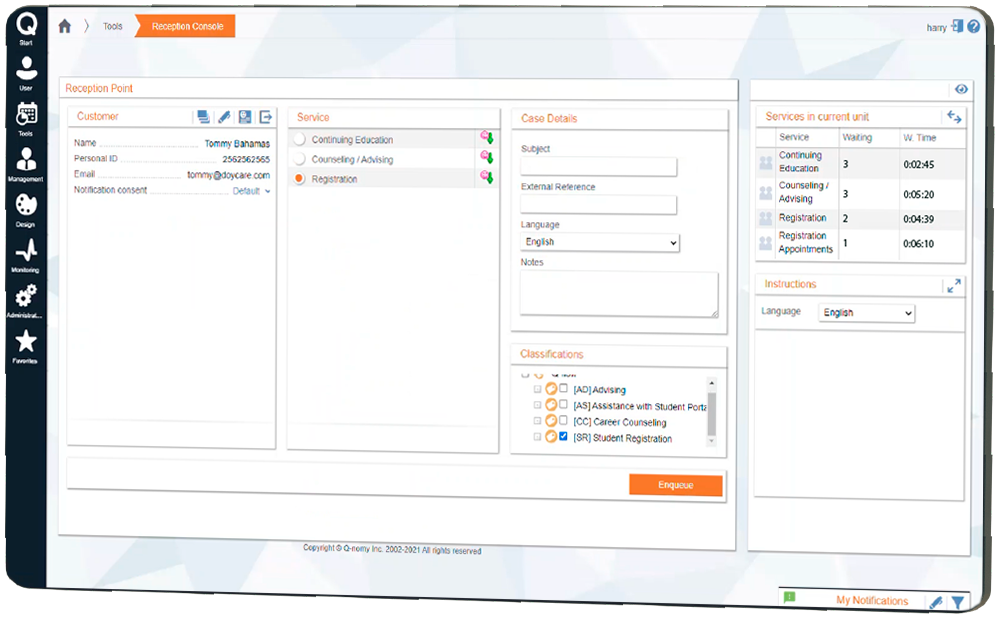ACFTechnologies_Q-Flow_Reception_console_02_Enqueue