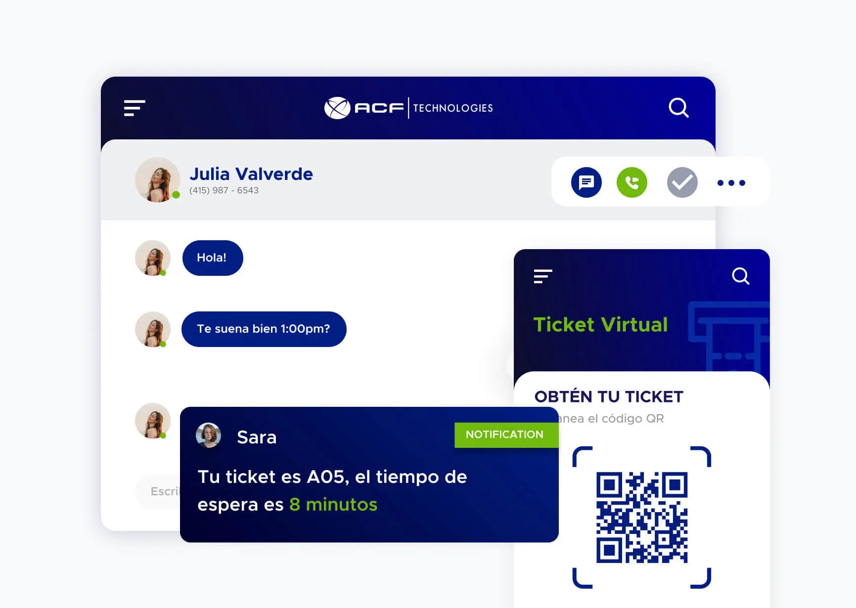 Pantalla de solución de ticket virtual de ACF Technologies