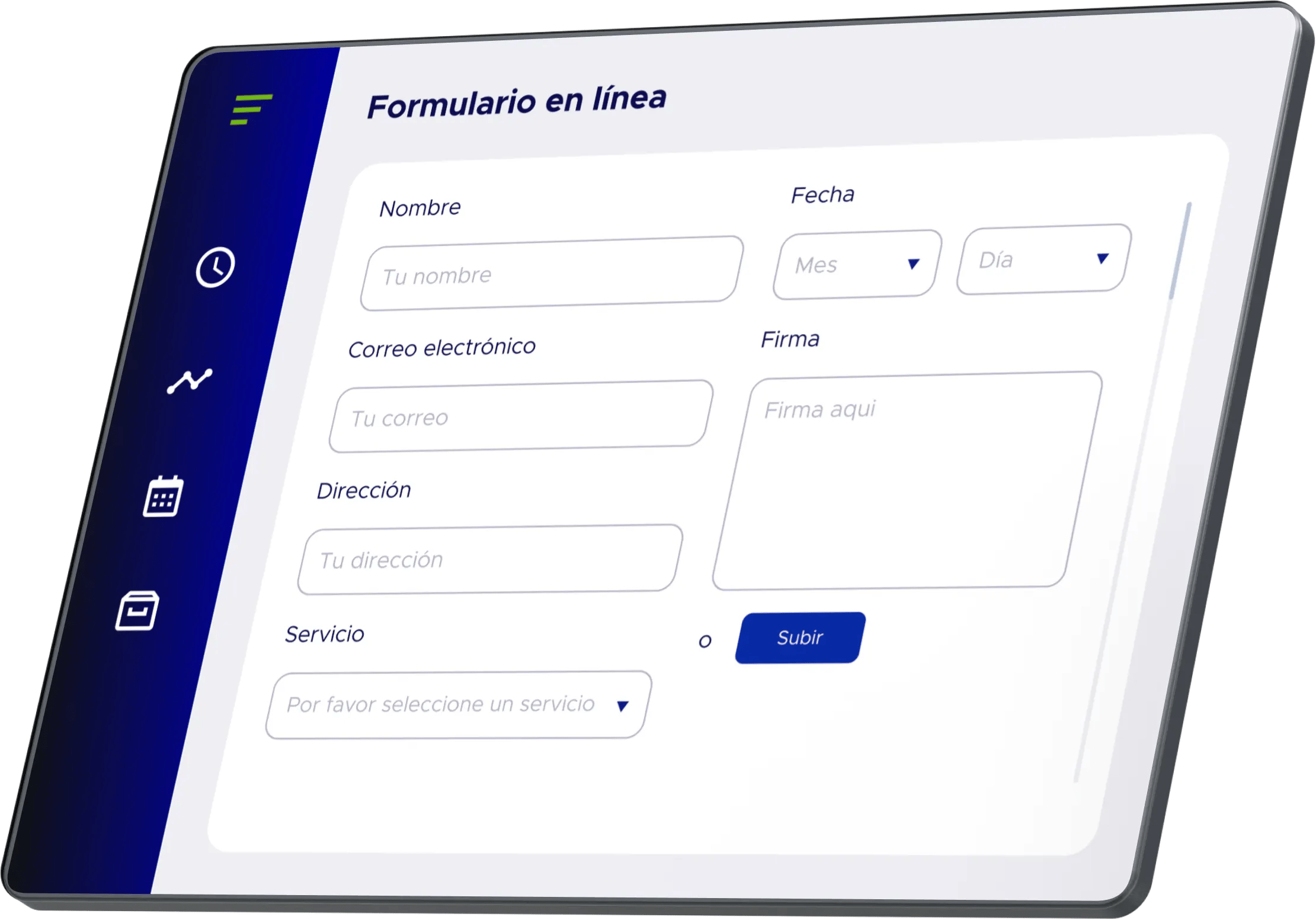 Pantalla de solución formulario en línea de ACF Technologies