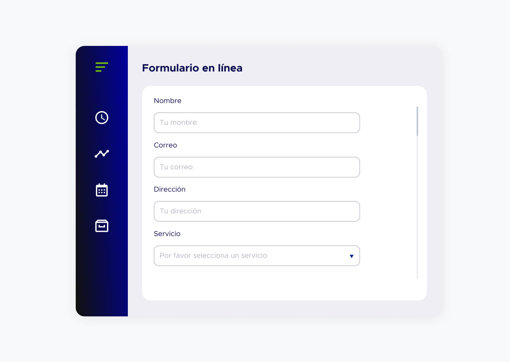 Pantalla de software formulario en línea de ACF Technologies