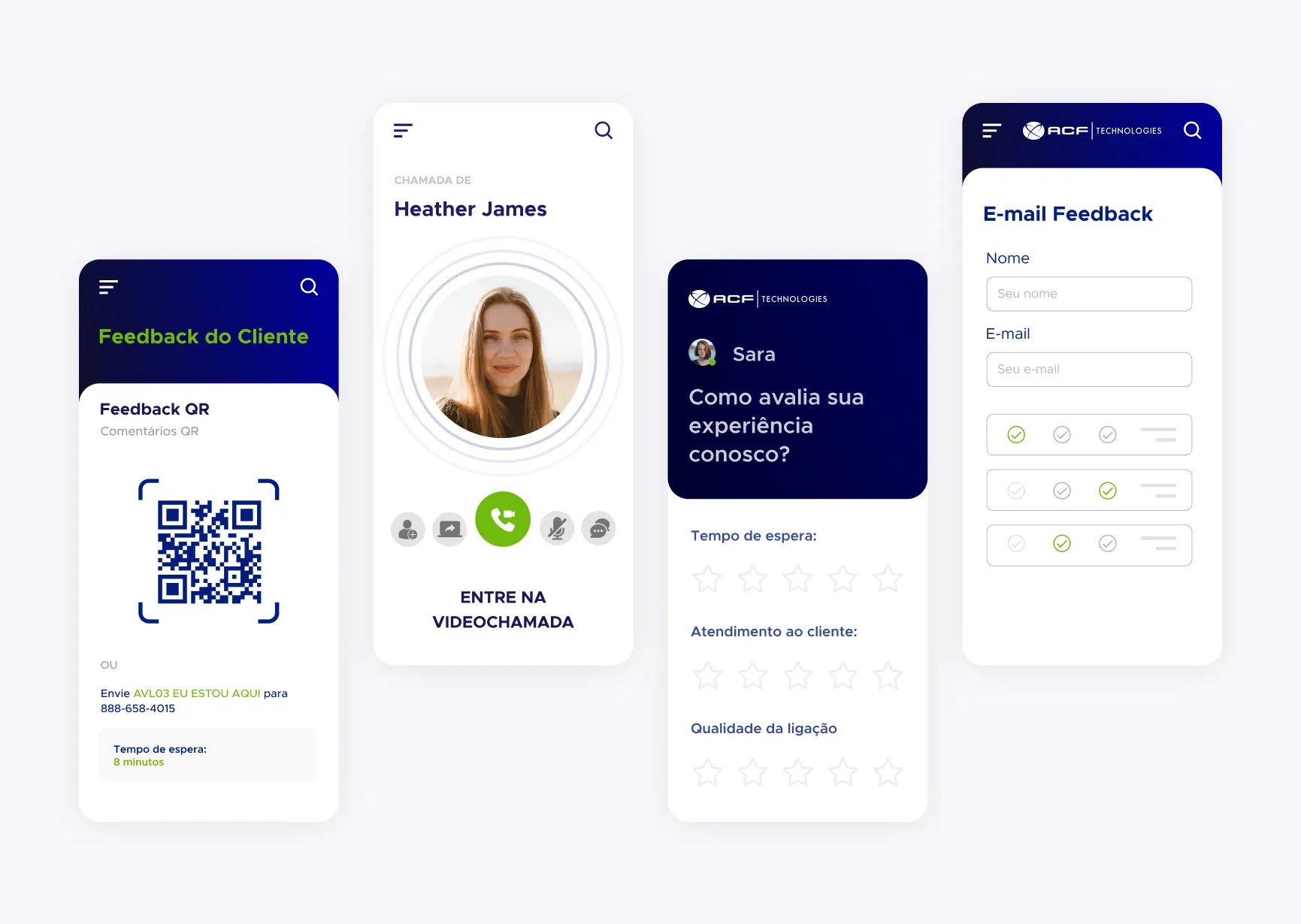 Diversas telas da solução de pesquisa móvel realizada com o software da ACF Technologies