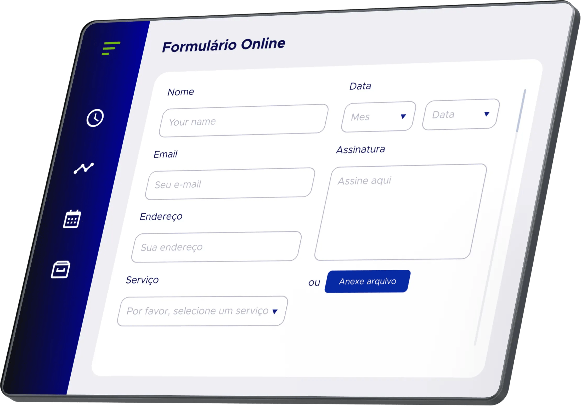 Tela de solução formulário online da ACF Technologies