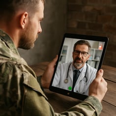 A soldier on a video call with a doctor