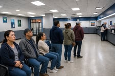 Citizens waiting for service in a crowded municipal office.