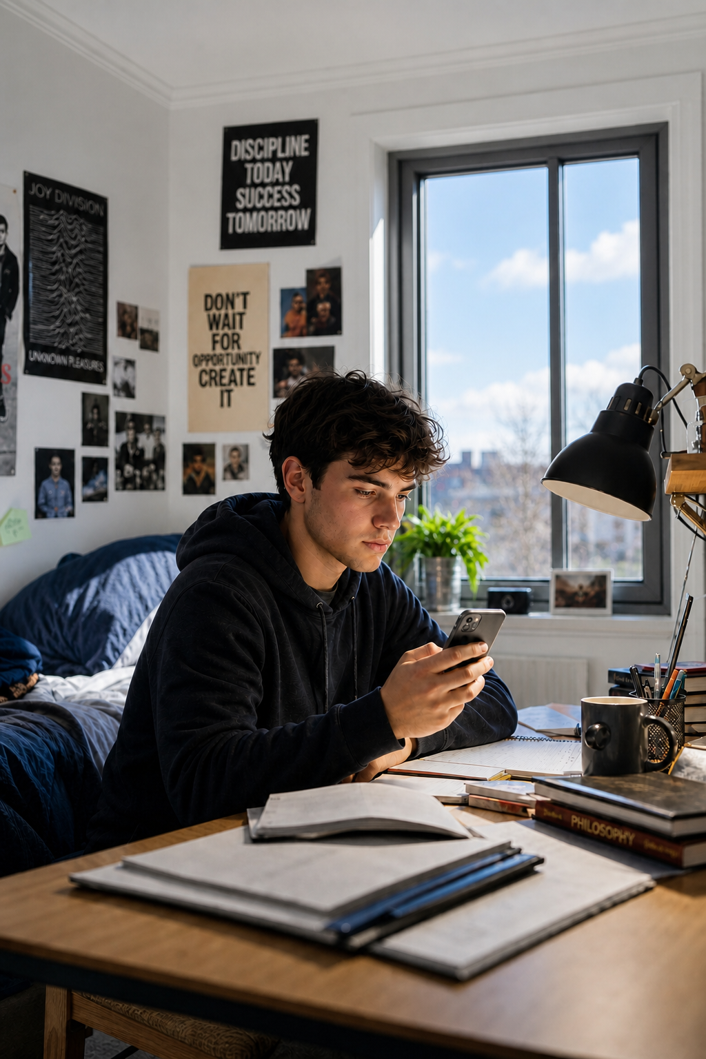 College student checking smart phone notifications.