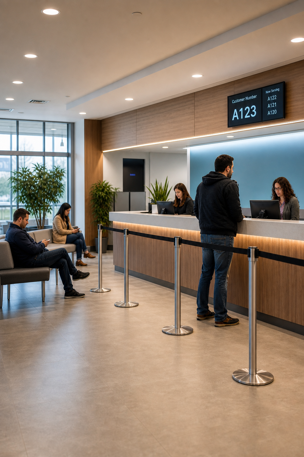 Corporate service desk with digital signage.