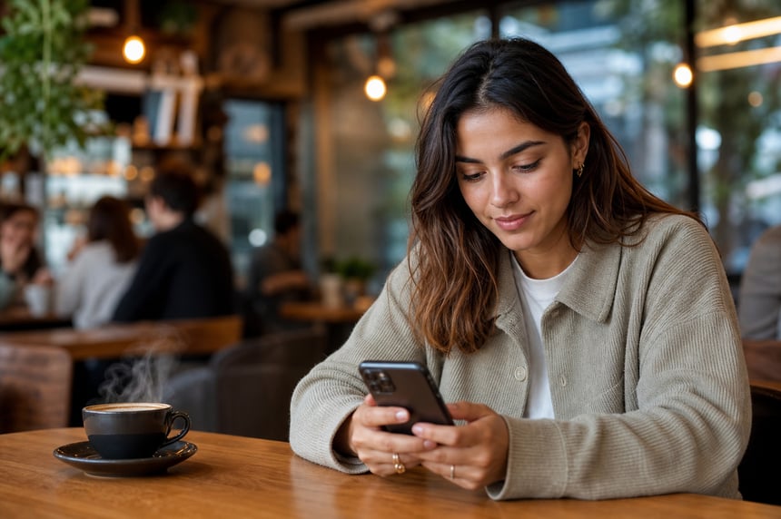 Customer using a mobile phone for digital banking services.