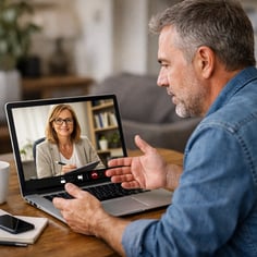 Patient participating in a virtual mental health session.