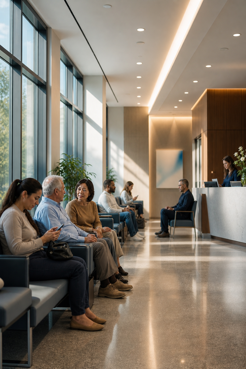 People Waiting In Modern Healthcare Facility Portrait
