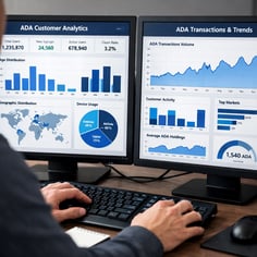 Staff member reviewing service data to support accessible government service delivery