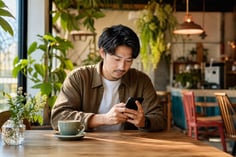 Customer using a mobile phone during a digital service interaction.