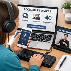 Citizen using connected digital service channels in an accessible public service journey.