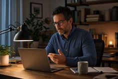 Customer using a laptop for a video banking appointment.