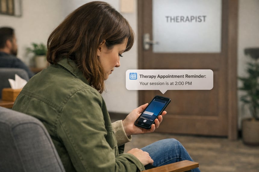 Patient receiving an appointment reminder while waiting for care.