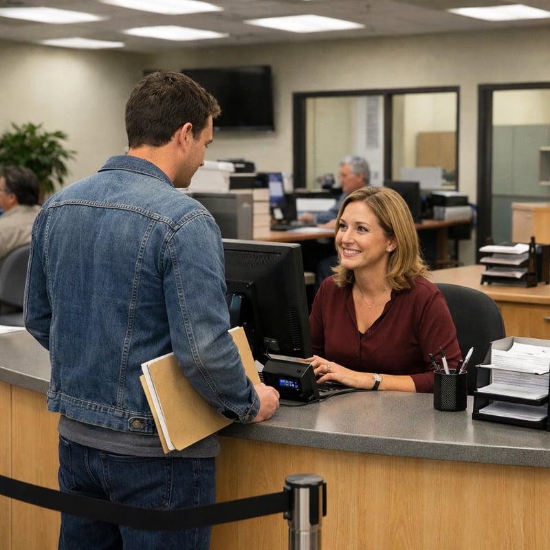 a person checking in at a tax office no words in the image