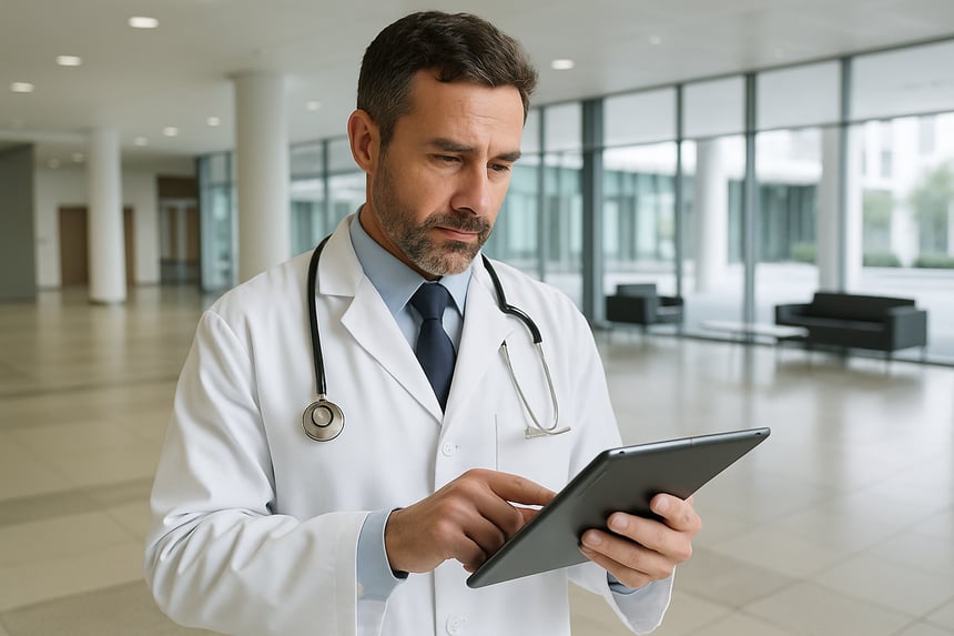 photographic A doctor with a tablet in an empty lobby-1
