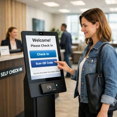 photographic a customer checking in to a business office with digital checkin