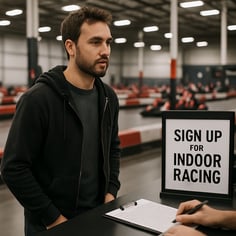 photographic a customer waiting to sign up for indoor racing