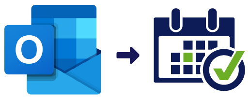 Icono de Microsoft Outlook con flecha que apunta a icono de calendario