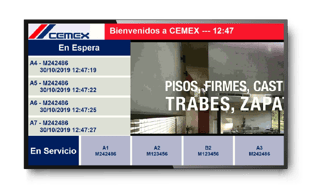 Señalización digital con la información de las diferentes etapas del proceso