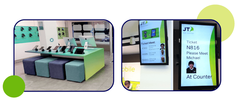 Images of a tablet and computers display and digital signage screens