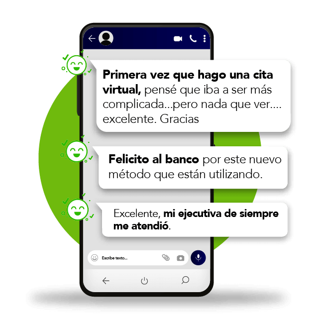 Smartphone con globos de texto que representan opiniones positivas