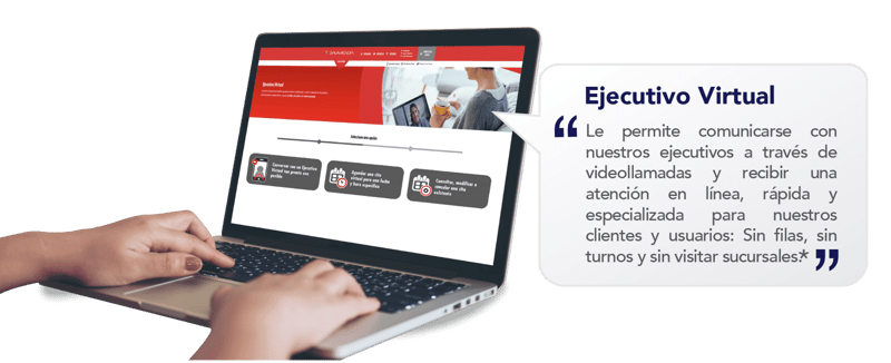 Fotografia de um computador onde você pode ver a tela davivienda com a assistência virtual entregue aos clientes pelo executivo virtual