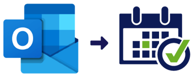 Icono de Microsoft Outlook con flecha que apunta a icono de calendario