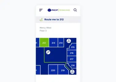 Interior map of a shopping center within the Wayfinding solution of ACF Technologies on a mobile device