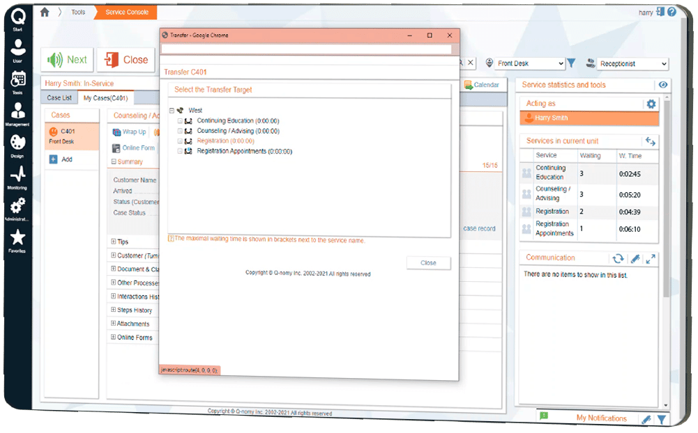 ACF Q-Flow Routing the case to another service, Transfer