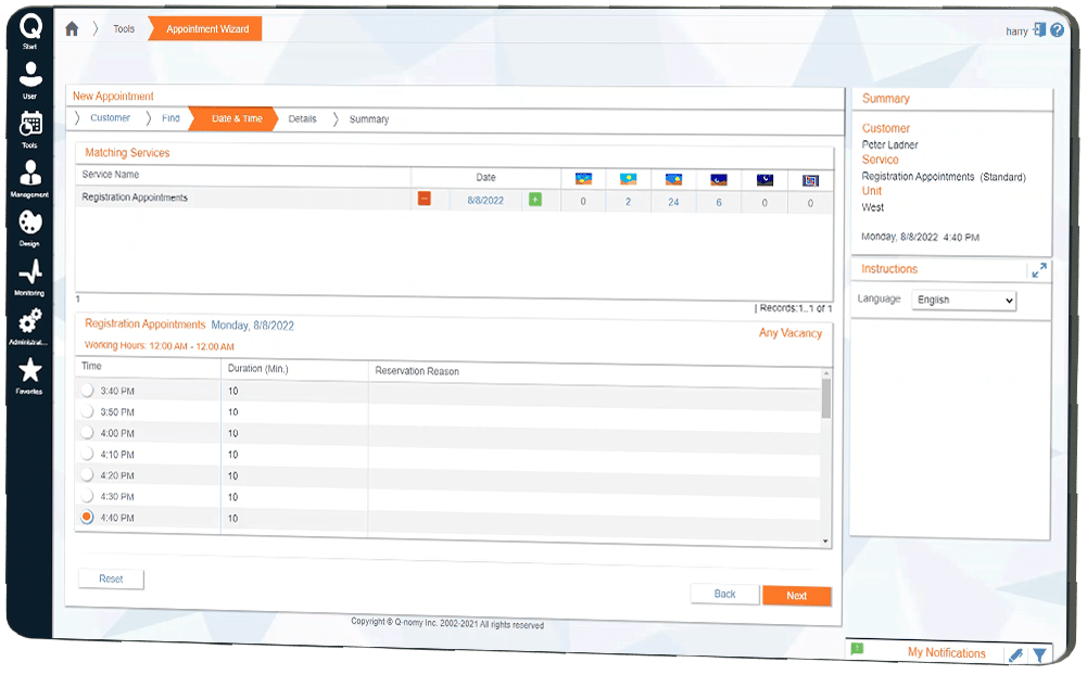 ACF Q-Flow Date and time Appointment Scheduling