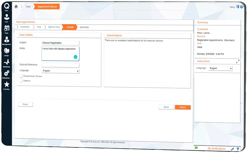 ACF Q-Flow Details Appointment Scheduling