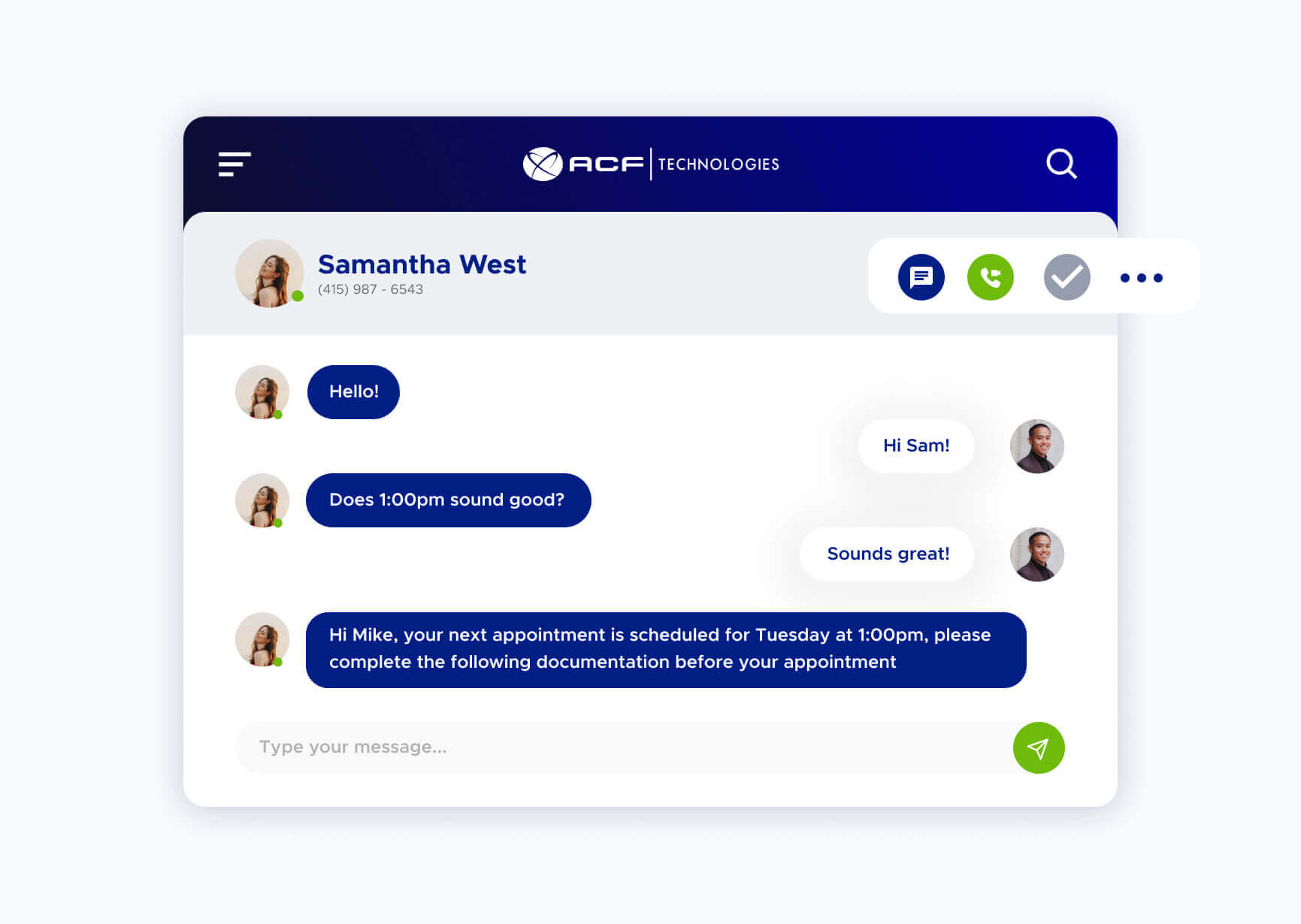 Simulation of a chat using the ACF Technologies platform