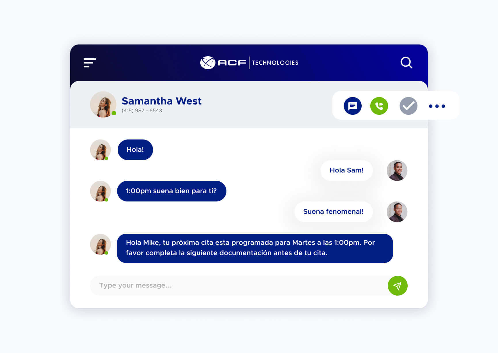 Simulación de un chat utilizando la plataforma de ACF Technologies