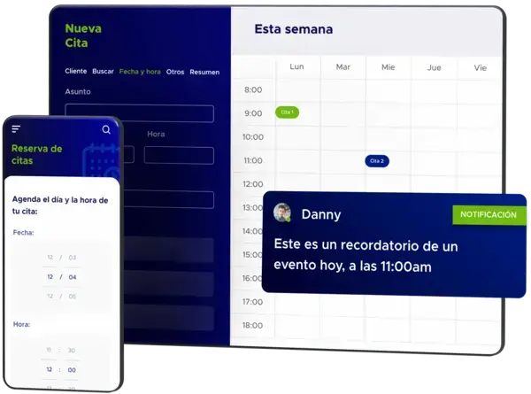 Este es un recordatorio de un evento hoy a las 11:00 am, notificación recibida por Danny