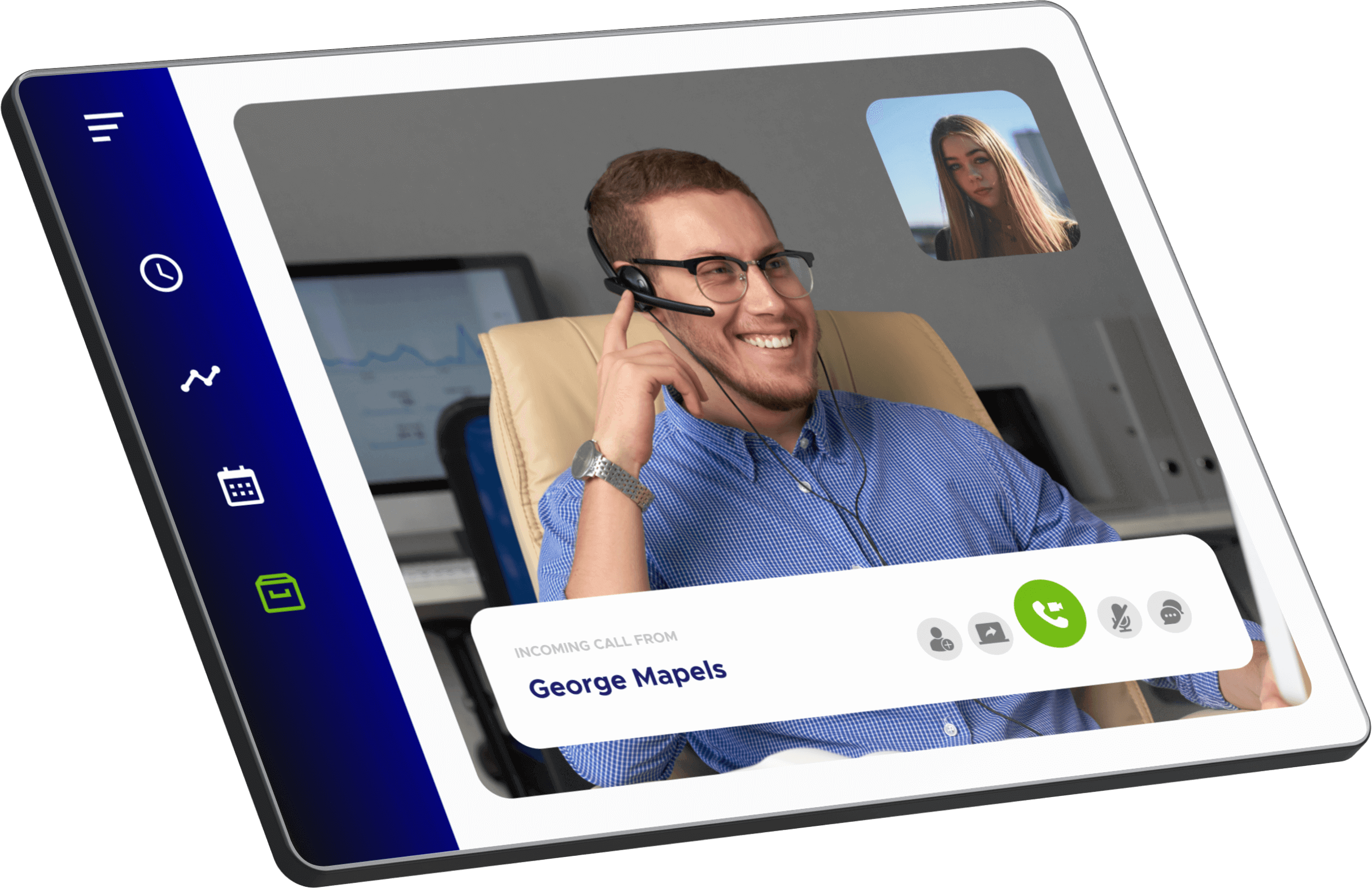 Example of solutions for Video conferencing, Incoming call from George Mapels