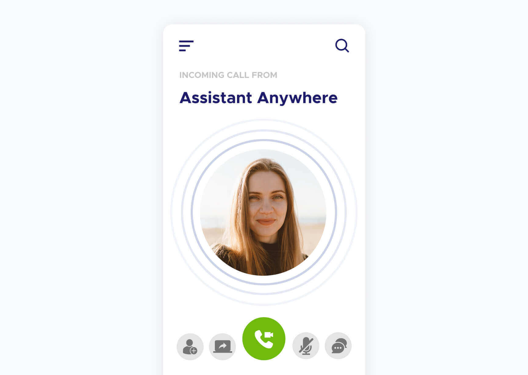 Simulação de uma chamada de vídeo do aplicativo Assistant Anywhere