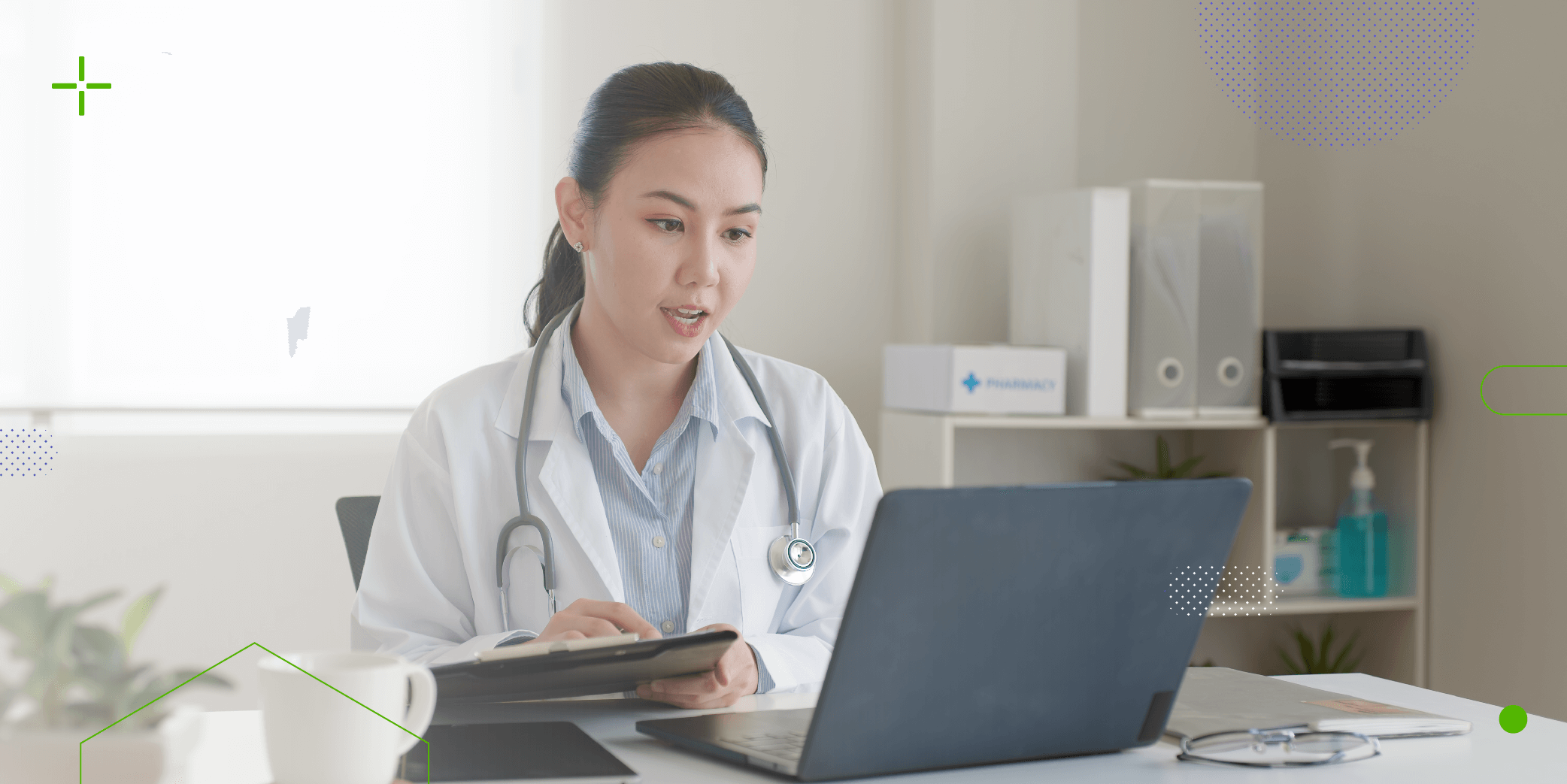 Doctor answering questions and advising her patients through different scheduled video calls