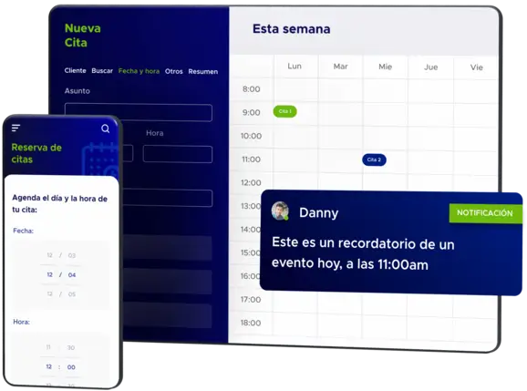 Un smartphone y una tablet con las pantallas del software de Q-Anywhere de ACF Technologies