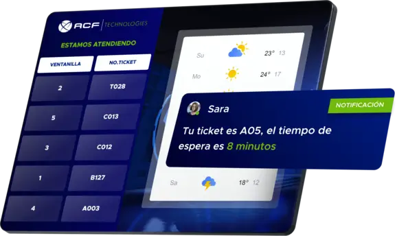Simulación de una pantalla con el software de ACF Technologies enfocado en la gestión de filas