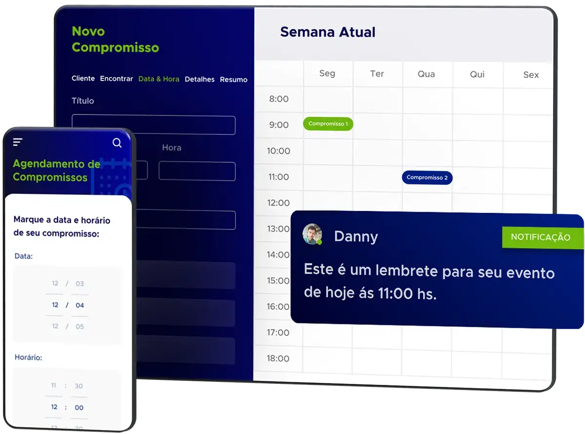 Um smartphone e um tablet com as telas do software Q-Anywhere da ACF Technologies.